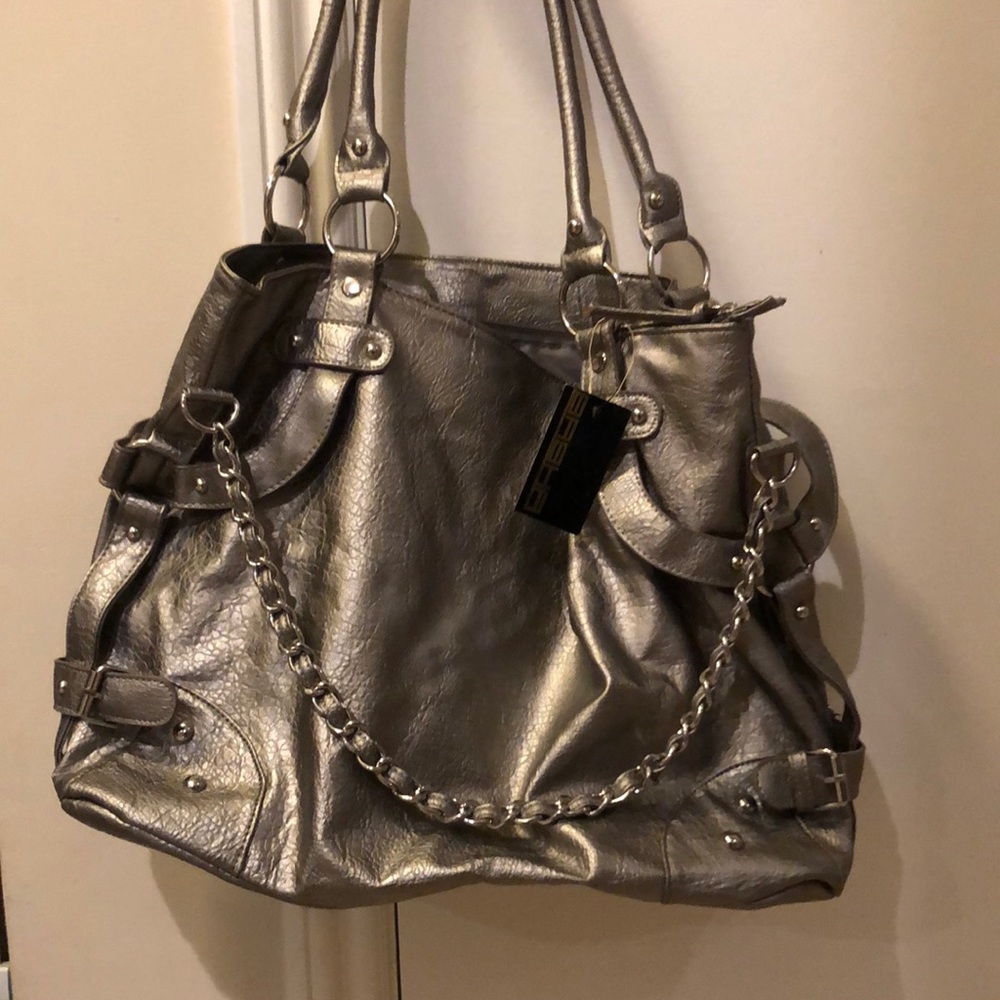 Handbag, pewter (silver and gold sheen)